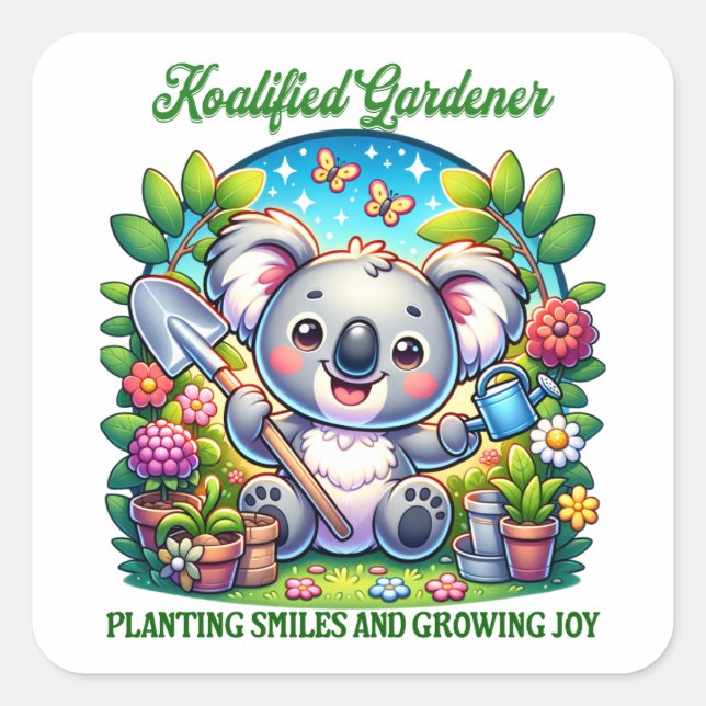 Pegatina Cuadrada Planta Botánica Verde Koalified Gardener (Anverso)