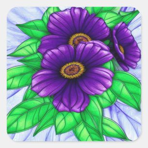 Pegatina Cuadrada planta con flores moradas