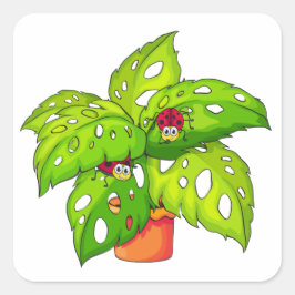 Pegatina Cuadrada Planta con Lady Bugs