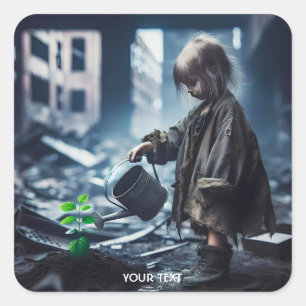 Pegatina Cuadrada Planta de agua Fantasy Cute Chica