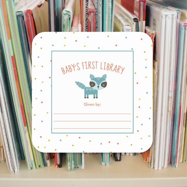 Pegatina Cuadrada Planta de biblioteca de Woodland Animals Baby (Subido por el creador)