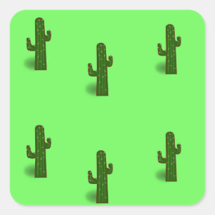Pegatina Cuadrada Planta de cactus en verde claro