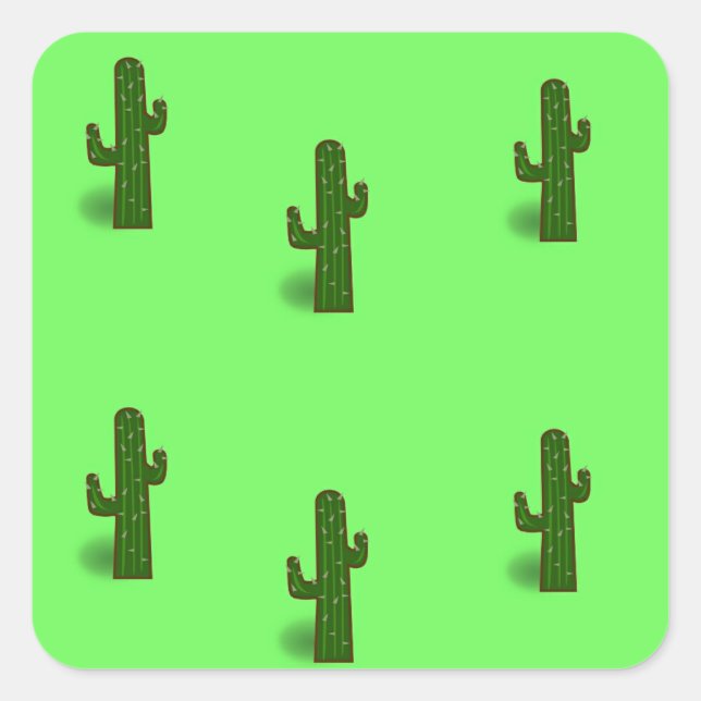Pegatina Cuadrada Planta de cactus en verde claro (Anverso)