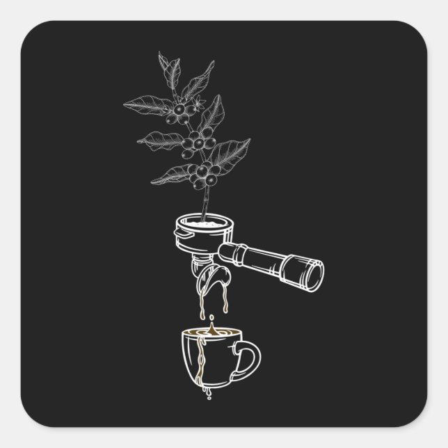 Pegatina Cuadrada Planta de café de arte de Barista (Anverso)