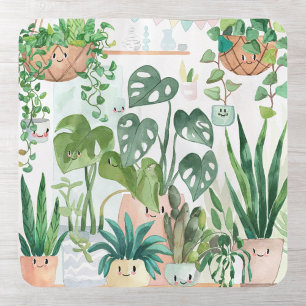 Pegatina Cuadrada Planta de interior botánica acuarela caprichosa y
