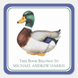 Pegatina Cuadrada Planta de librería personalizada del pato malabar