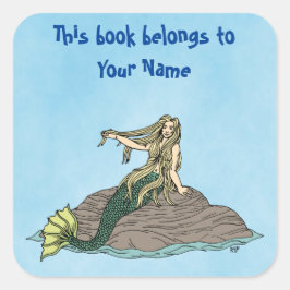 Pegatina Cuadrada Planta de libros de Sirenas en Rocas
