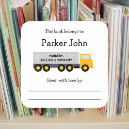 Pegatina Cuadrada Planta de libros para niños Tractor Trailer Truck