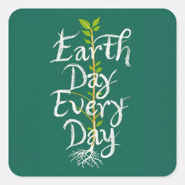 Pegatina Cuadrada Planta del Día de la Tierra todos los días (Anverso)