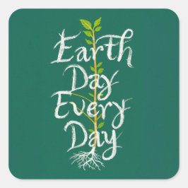Pegatina Cuadrada Planta del Día de la Tierra todos los días