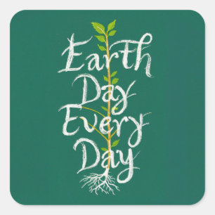Pegatina Cuadrada Planta del Día de la Tierra todos los días