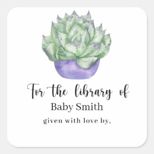 Pegatina Cuadrada Planta suculenta - Biblioteca para Baby Shower