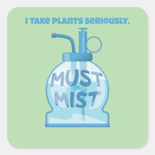Pegatina Cuadrada Plantar mister nebulizando plantas en macetas