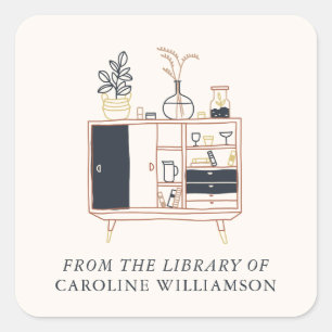 Pegatina Cuadrada Plantas Boho Personalizadas De La Biblioteca De Ex
