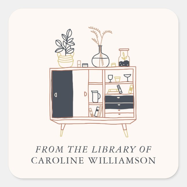 Pegatina Cuadrada Plantas del personalizado Boho de la biblioteca de (Anverso)