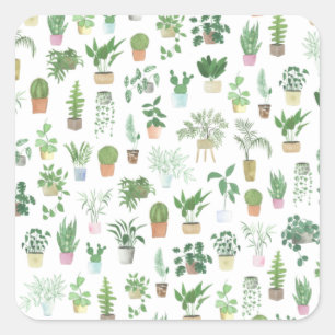 Pegatina Cuadrada Plantas plantadas y patrones de macetas