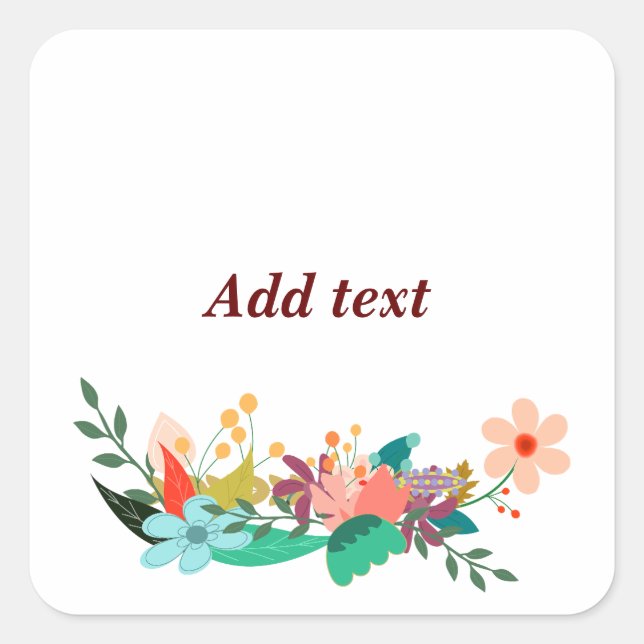Pegatina Cuadrada Plantilla de borde de flor, Personalizable, (Anverso)