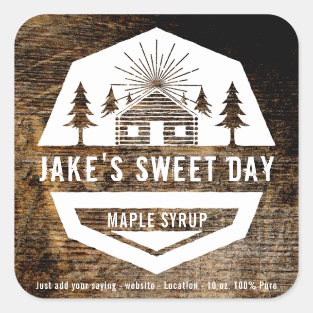 Pegatina Cuadrada Plantilla De Diseño De Cabina Rústica Para Cualqui (Anverso)