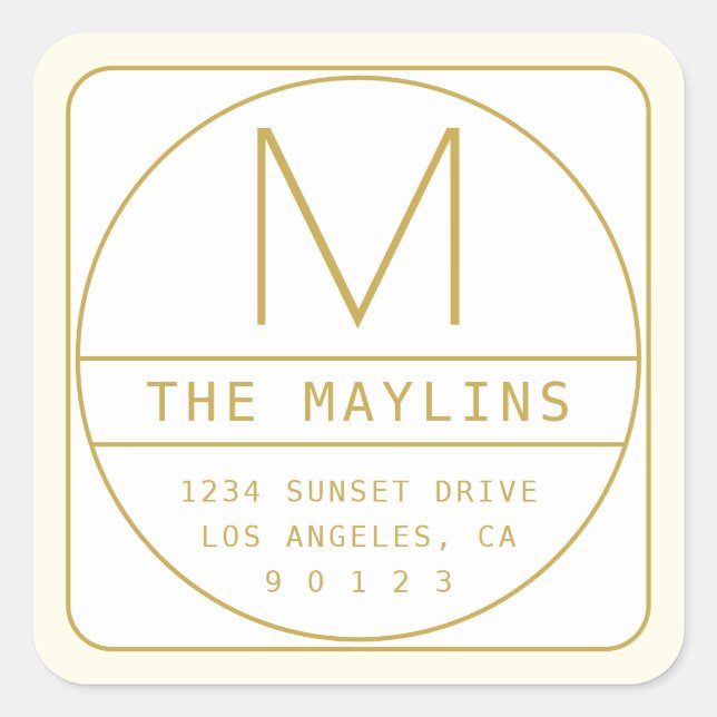 Pegatina Cuadrada Plantilla de diseño retro-moderno editable Gold &  (Anverso)