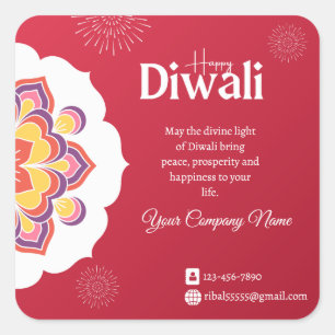 Pegatina Cuadrada Plantilla de Diwali Feliz Elegante