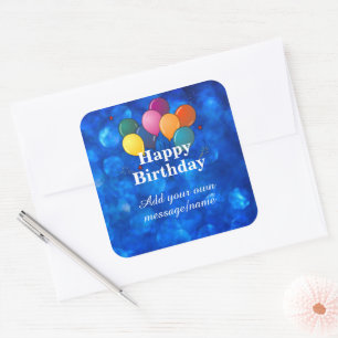 Pegatina Cuadrada Plantilla de Feliz Cumpleaños, personalizable,