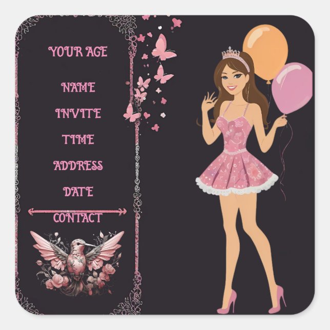 Pegatina Cuadrada Plantilla de foto de cumpleaños que puede personal (Anverso)