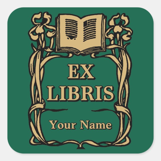 Pegatina Cuadrada Plantilla de libro Ex Libris de flores Iris Art No (Anverso)
