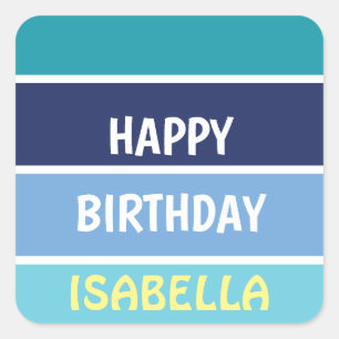 Pegatina Cuadrada Plantilla de nombre Cumpleaños feliz