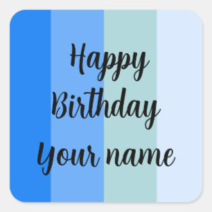 Pegatina Cuadrada Plantilla de nombre de cumpleaños feliz