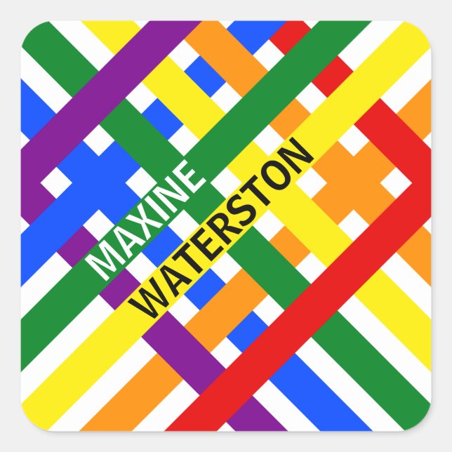 Pegatina Cuadrada Plantilla de nombre de franjas diagonales arcoiris (Anverso)