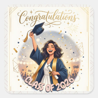 Pegatina Cuadrada Plantilla de Tarjeta de Graduación Moderna y Elega
