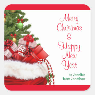 Pegatina Cuadrada Plantilla de texto Feliz Año Nuevo Feliz Navidad
