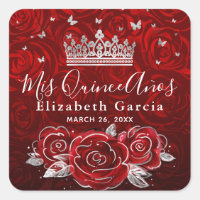 Plantilla elegante de rosa roja y plateada Sticker