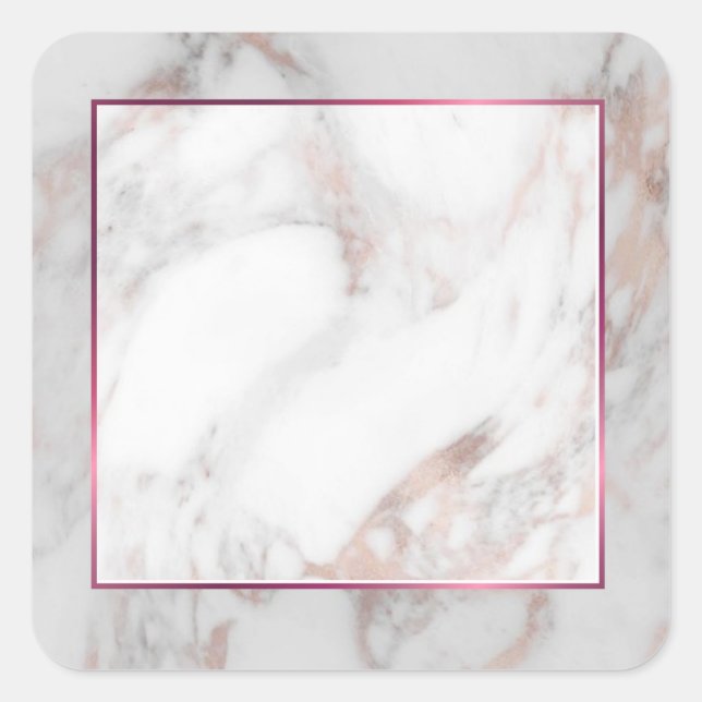 Pegatina Cuadrada Plantilla Elite Rosa Gold Marble Blank Elegante (Anverso)