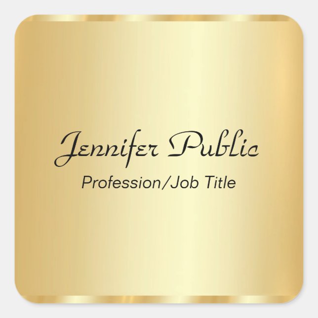 Pegatina Cuadrada Plantilla glamorosa de guión elegante de oro perso (Anverso)