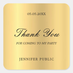 Pegatina Cuadrada Plantilla Gracias Texto Mano Dorada Script Glamour