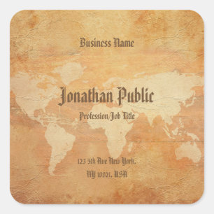 Pegatina Cuadrada Plantilla Profesional Elegante del Mapa del Mundo 