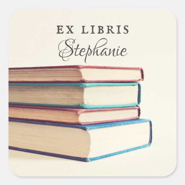 Pegatina Cuadrada Plantillas de libretas de libris ex personalizadas (Anverso)