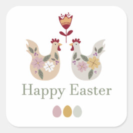 Pegatina Cuadrada Plantillas felices de Pascua con huevos, flores, p
