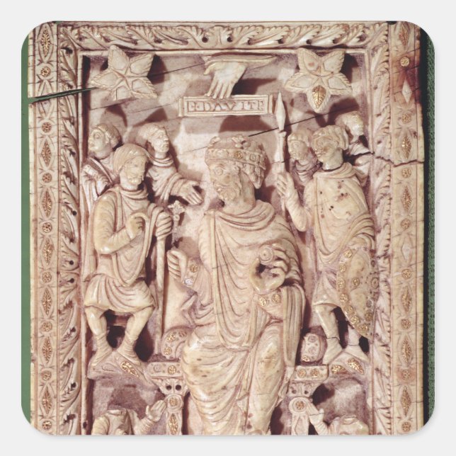 Pegatina Cuadrada Plaque que representa al Rey David (Anverso)