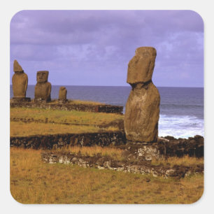 Pegatina Cuadrada Plataforma Tahai Estatua Moai Resúmenes Pascua