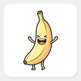 Pegatina Cuadrada Plátano riendo – Ilustración Kawaii Adorable