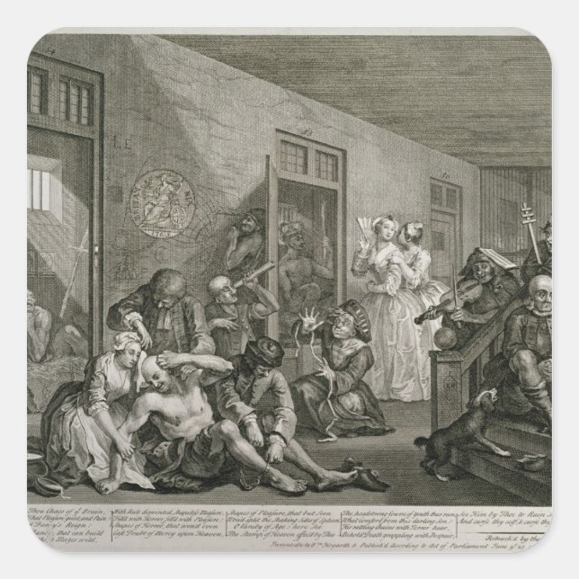 Pegatina Cuadrada Plate VIII del progreso de A Rake, 1735 (Anverso)