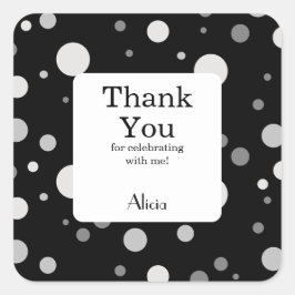 Pegatina Cuadrada Platino Gris Platino Polka Dot Negro Gracias