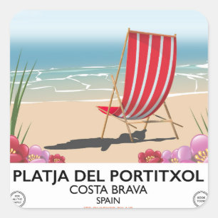Pegatina Cuadrada Platja del Portitxol, Costa Brava, España