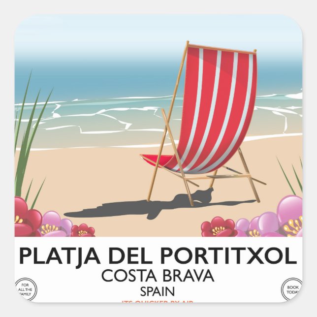 Pegatina Cuadrada Platja del Portitxol, Costa Brava, España (Anverso)