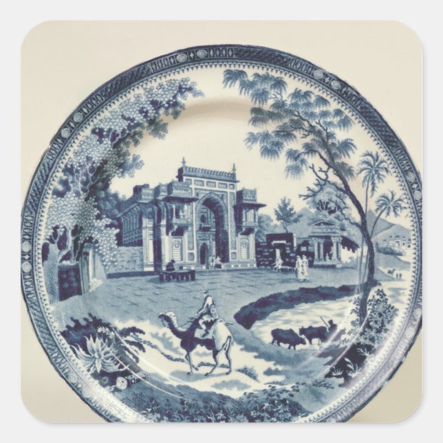 Pegatina Cuadrada Plato azul y blanco pardo, c.1815 (Anverso)