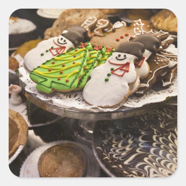 Pegatina Cuadrada Plato de galletas frescas de Navidad (Anverso)