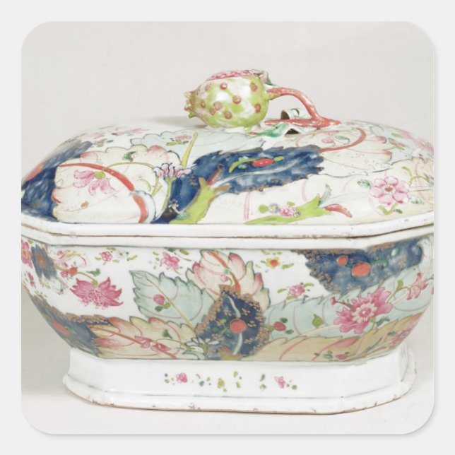 Pegatina Cuadrada Plato de porcelana del siglo XVIII (Anverso)