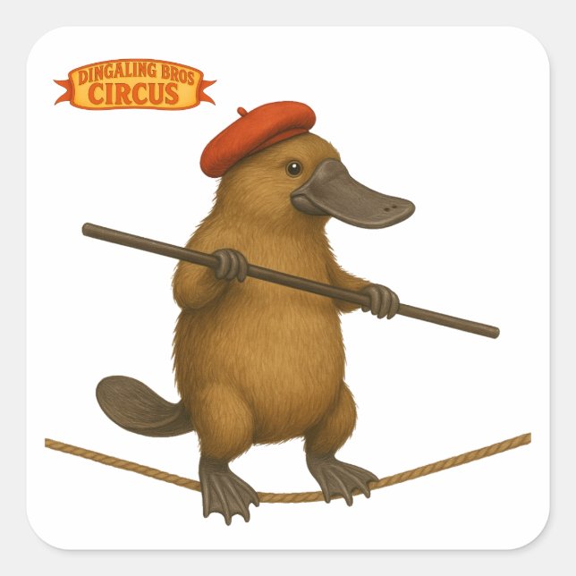 Pegatina Cuadrada Plato platypus tightrope walker (Anverso)
